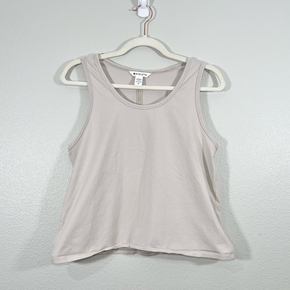 Athleta Shirt Tank Top Crop Top Cream Beige Athletic Athleisure Workout Women M